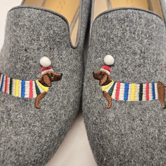 Talbots Ryan Gray Flannel Novelty Loafers with Holiday Dachshund Dog - Size 9W - Picture 5 of 11